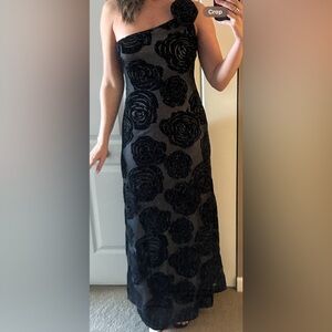 Commense Black Floral One-Shoulder Maxi Dress